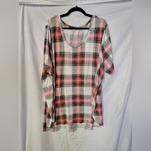 Plaid Scoop Neck Blouse - Red and Green